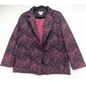 Devon Women's Purple Black Floral‎ Jacquard Blazer Jacket Size 16